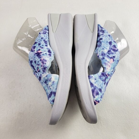 Bzees Sahara Wedge Sandal Womens 7.5 Blue Fabric Slip On Comfort Slide Open Toe - Picture 7 of 12